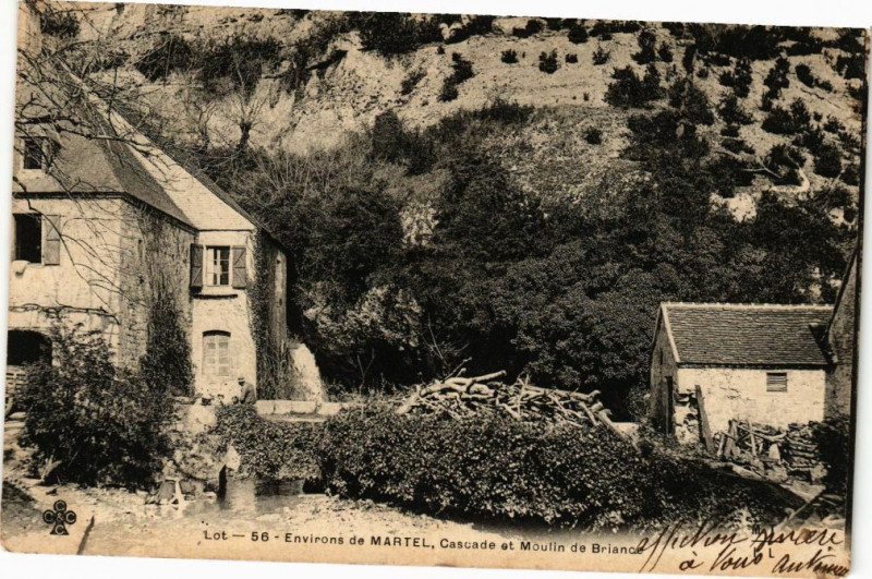 Carte postale ancienne Lot - Env. de Martel Cascade et Moulin de Briance à Martel