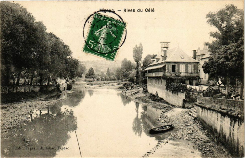 Carte postale ancienne Figeac - Rives du Cele à Figeac