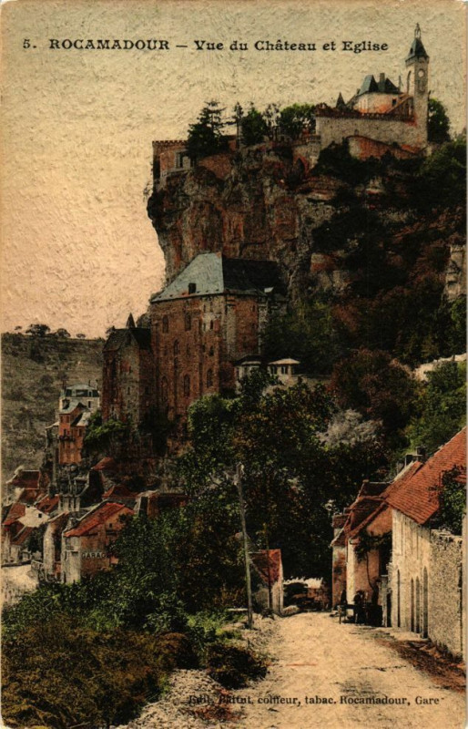 Carte postale ancienne Rocamadour-Vue du Chateau et Eglise à Rocamadour