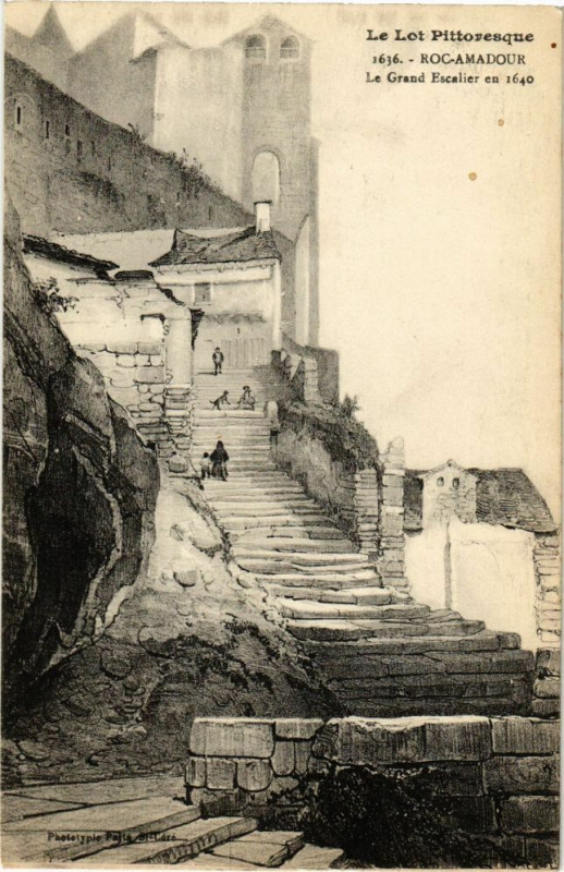 Carte postale ancienne Rocamadour-Le Grand Escalier à Rocamadour