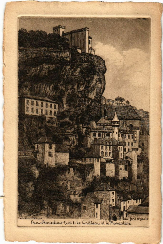 Carte postale ancienne Rocamadour-Le Chateau et le Monastere à Rocamadour