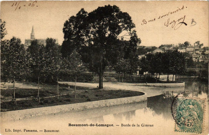 Carte postale ancienne Beaumont-de-Lomange Bords de la Gimone