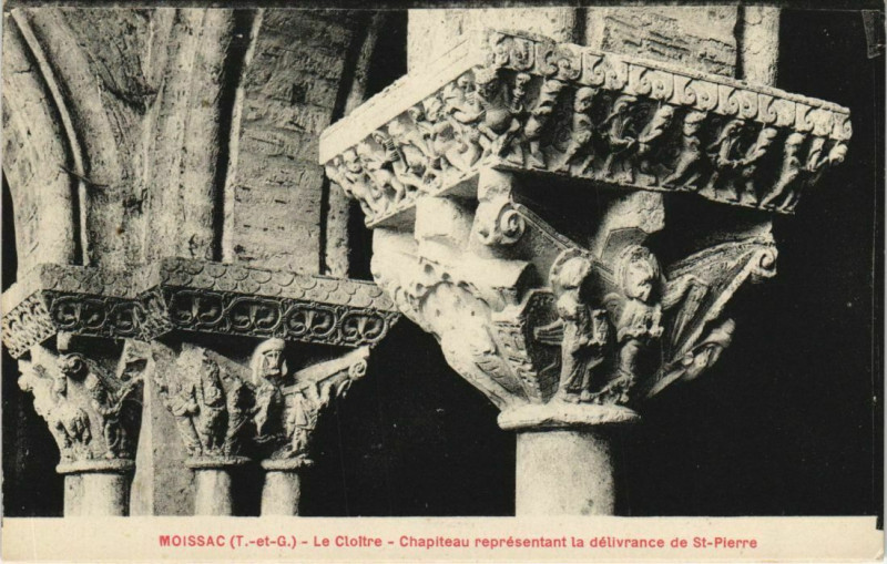 Carte postale ancienne Moissac Le Cloitre ,Chapiteau representant France à Moissac