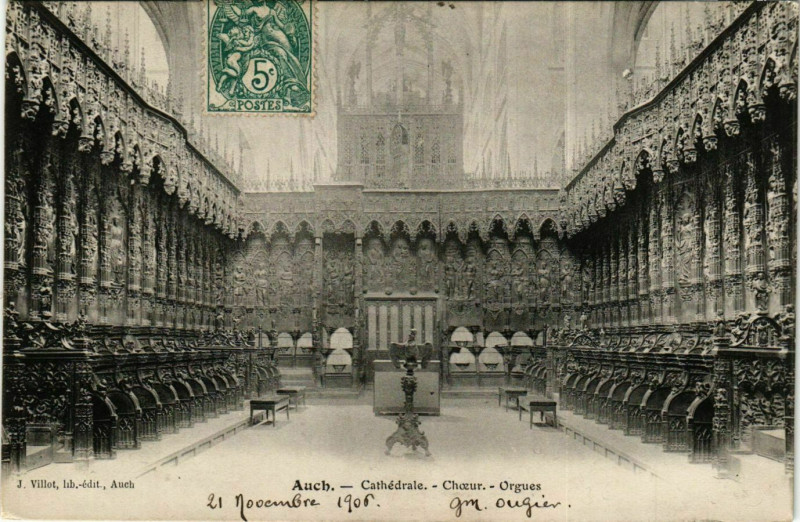 Carte postale ancienne Auch - Cathédrale - Choeur - Orgues à Auch