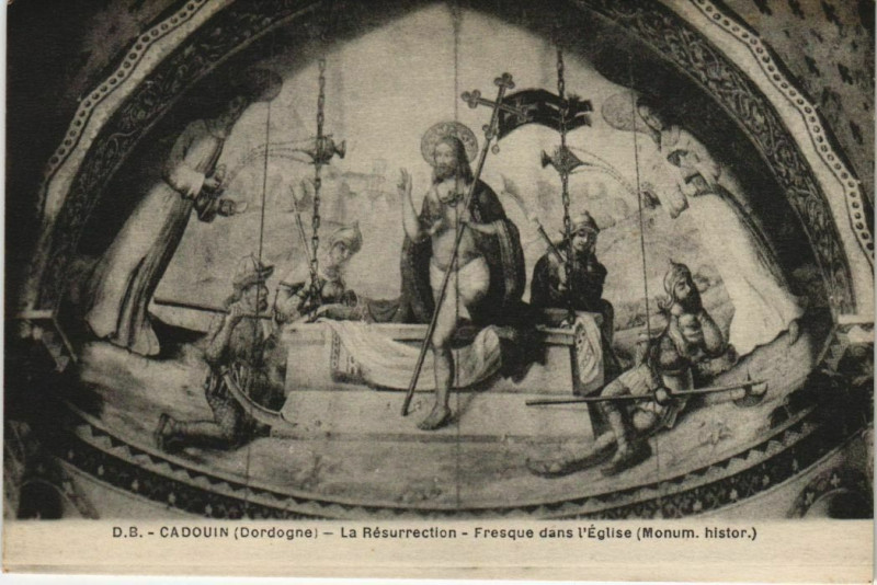 Carte postale ancienne Cadouin - La Ressurrection - Fresque dans l'Eglise
