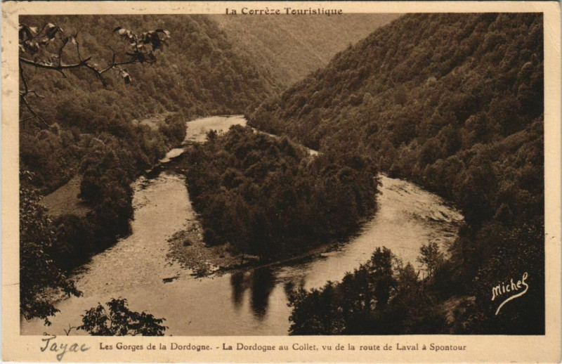 Carte postale ancienne La Dordogne au Collet - Vu de la Route de Laval a Spontour