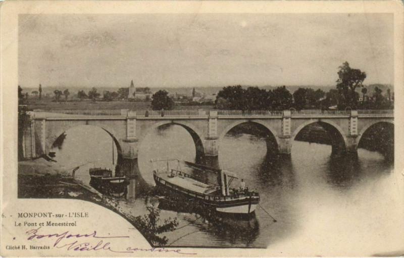 Carte postale ancienne Montpon-sur-l'Isle - Le Pont et Menesterol
