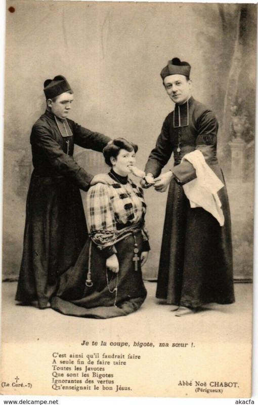 Carte postale ancienne Abbé Noé Chabot - Je te la coupe bigote ma soeur