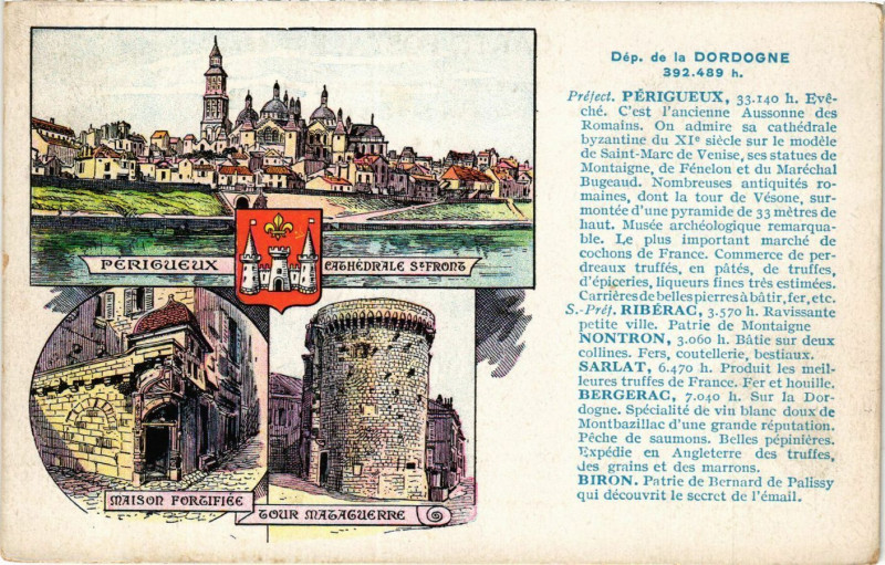 Carte postale ancienne Department de la Dordogne