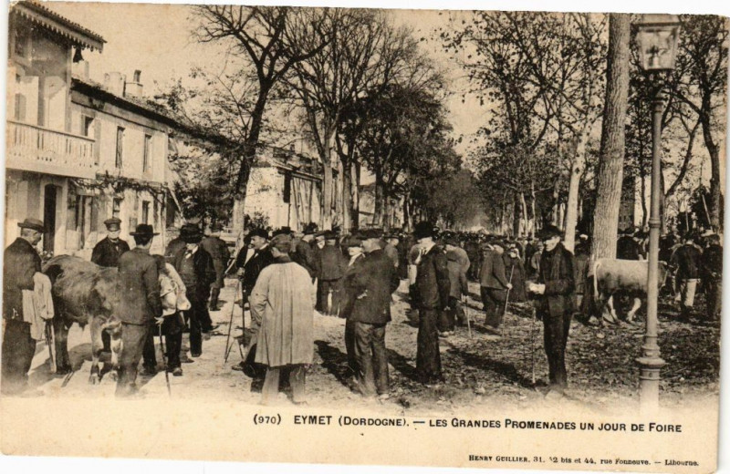 Carte postale ancienne Eymet - Les grandes promenades un jour de foire à Eymet