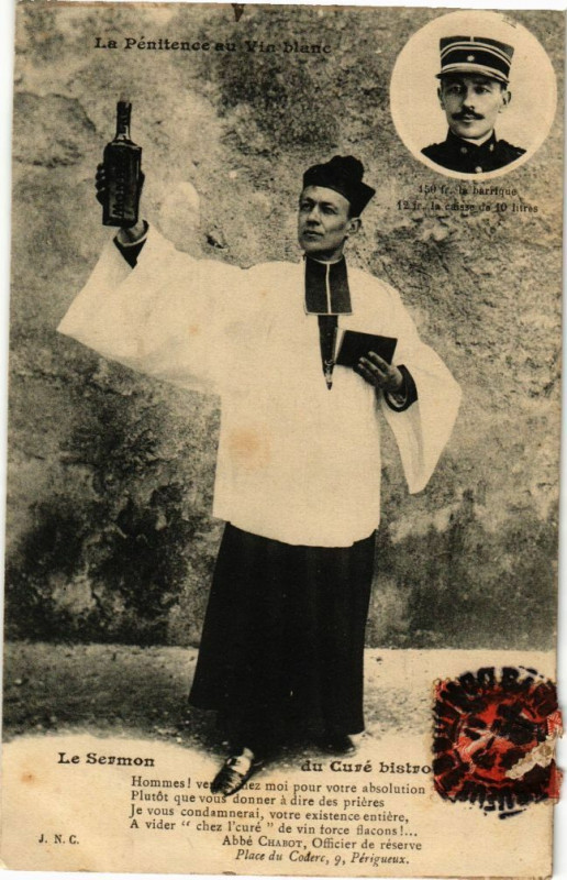 Carte postale ancienne Abbé Noé Chabot - La Pénitence au Vin Blanc