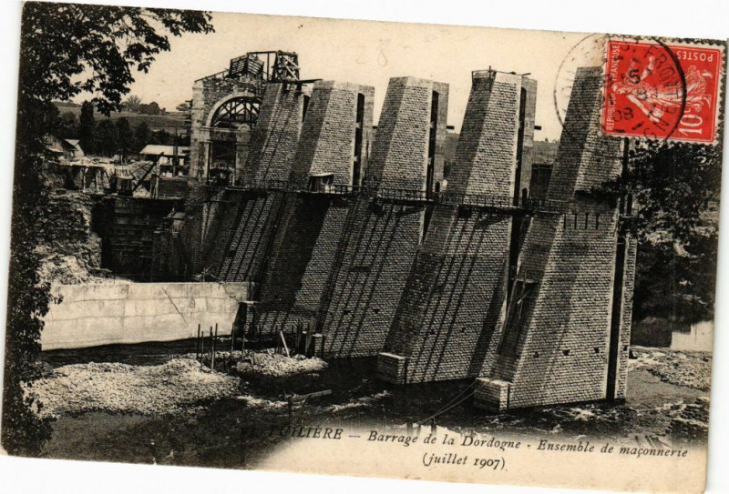Carte postale ancienne Tuliere-Barrage de la Dordogne - Ensemble de maconnerie