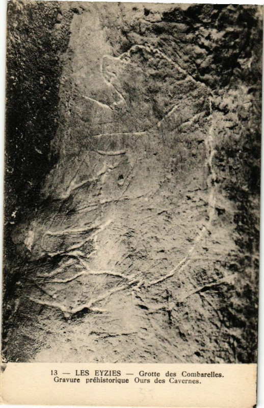 Carte postale ancienne Les Eyzies-Grotte des Combarelles-Gravure préhistorique aux Eyzies