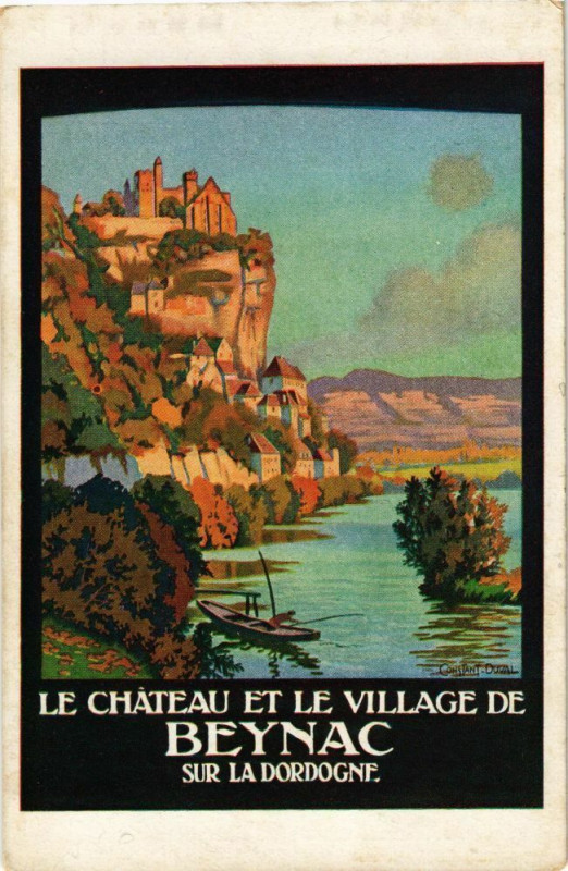 Carte postale ancienne Le Chateau et le Village de Beynac sur la Dordogne