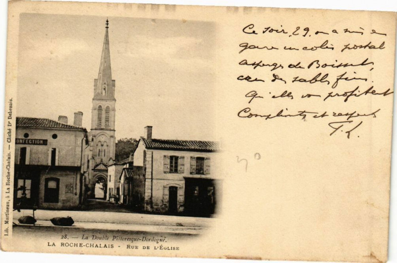 Carte postale ancienne La Roche Chalais-Rue de l'Eglise à Chalais