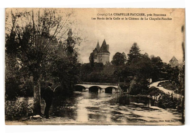 Carte postale ancienne La Chapelle Faucher-Les Bords de la Colle et le Chateau à La Chapelle-Faucher