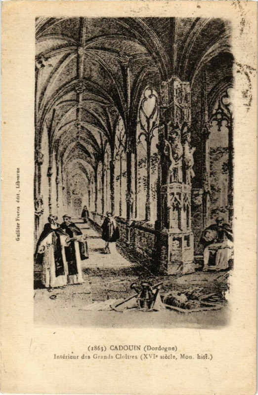 Carte postale ancienne Cadouin-Intérieur des Grands Cloitres