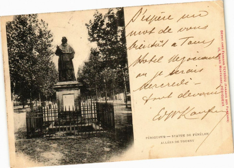 Carte postale ancienne Perigueux-Statue de Fénélon allées de Tourny à Périgueux