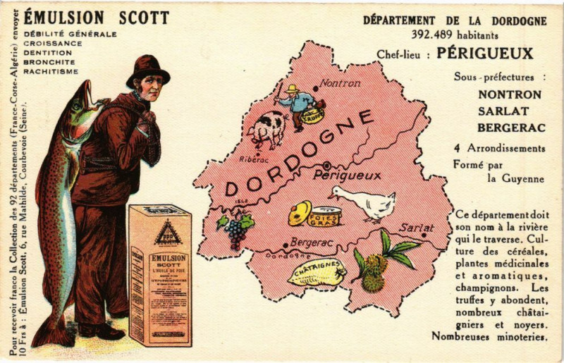 Carte postale ancienne Département de la Dordogne