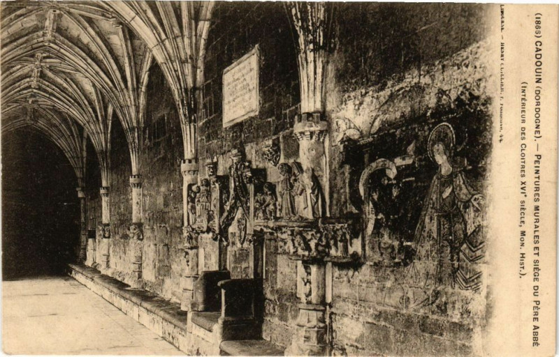 Carte postale ancienne Cadouin-Peintures murales et siége du pere abbé