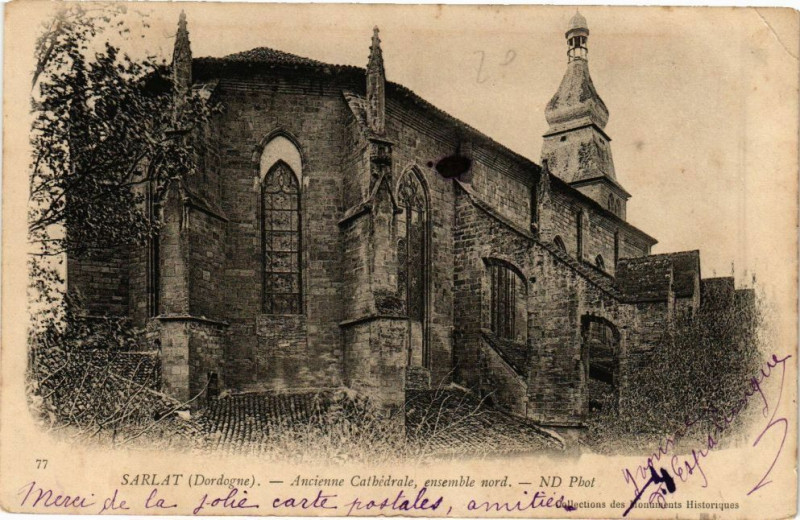 Carte postale ancienne Sarlat-Ancienne Cathédrale ensemble nord