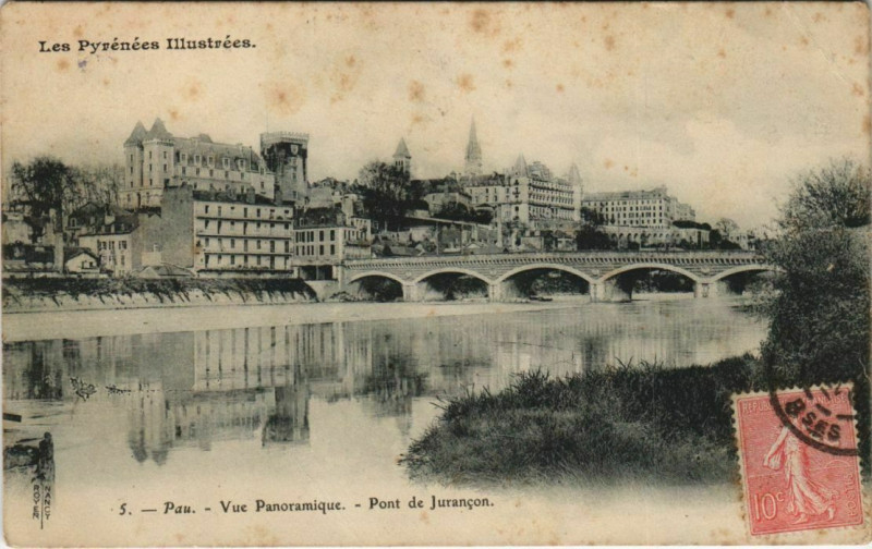 Carte postale ancienne Pau Vue Panoramique Pont de Jurancon à Pau