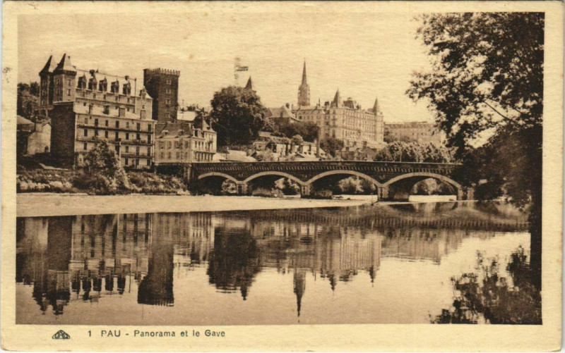 Carte postale ancienne Pau - Panorame et le Gave à Pau