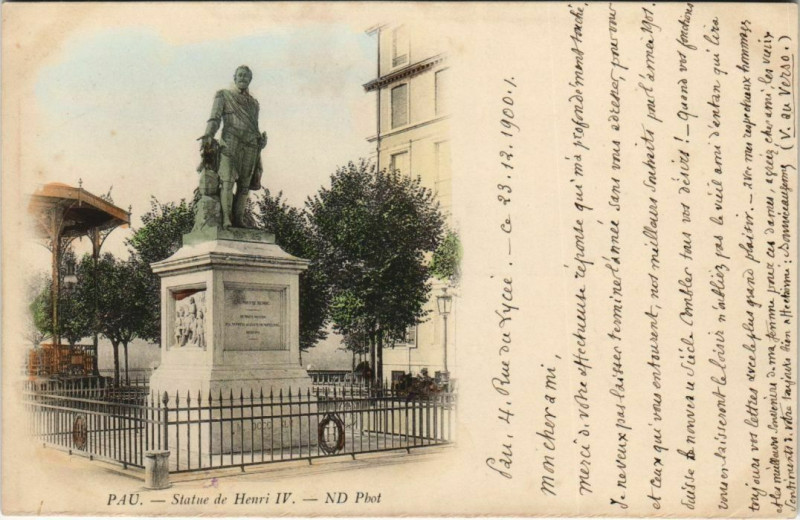Carte postale ancienne Pau - Statue de Henri Iv à Pau