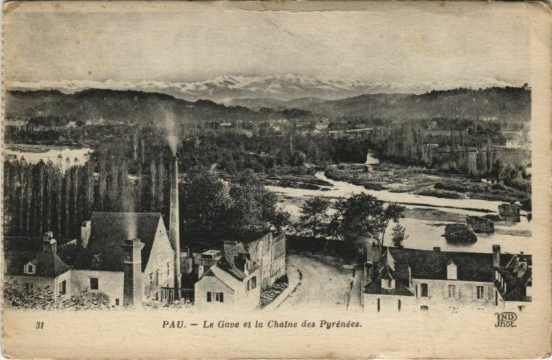 Carte postale ancienne Pau - Le Gave et la Chaine des Pyrenées à Pau