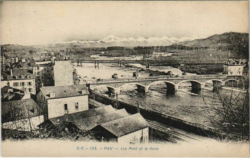 Carte postale ancienne Pau - Les Pont et le Gave à Pau