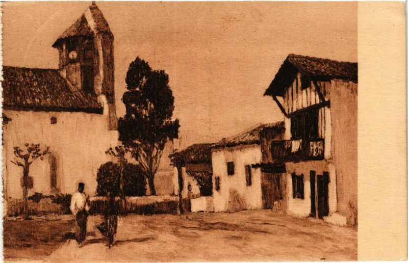 Carte postale ancienne Pays Basque L'Eglise et la Mairie de Bidart à Bidart