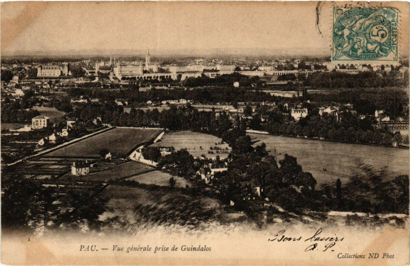 Carte postale ancienne Pau Vue générale prise de Guindalos à Pau