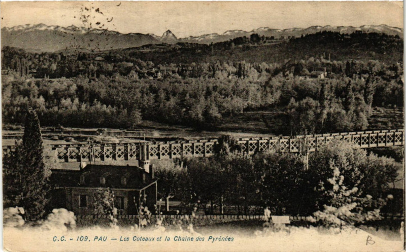 Carte postale ancienne Pau Les Coteaux et la Chaine des Pyrenées à Pau