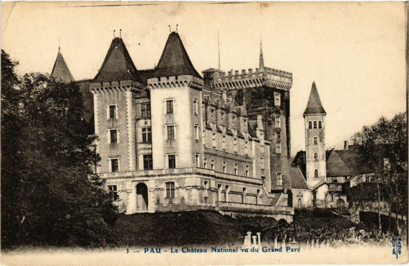 Carte postale ancienne Pau Le Chateau National vu du Grand Parc à Pau