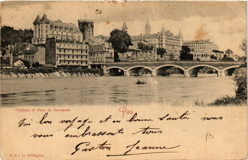 Carte postale ancienne Pau Chateau et Pont de Jurancon à Pau