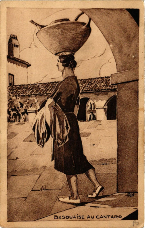Carte postale ancienne Basquaise au Cantaro