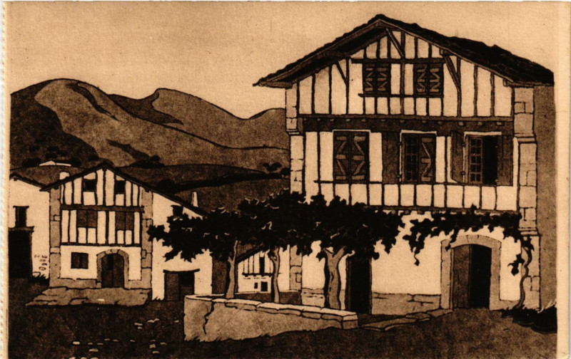 Carte postale ancienne Pays Basque Maisons Basques a Ainhoa à Ainhoa