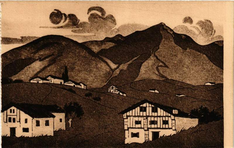 Carte postale ancienne Pays Basque Fermes basques dans la Montagne a Sare à Sare