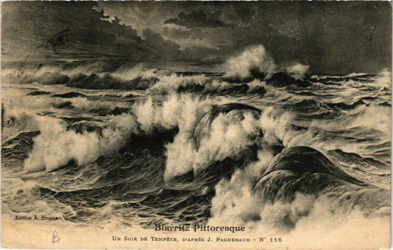 Carte postale ancienne Biarritz Un soir de tempete à Biarritz