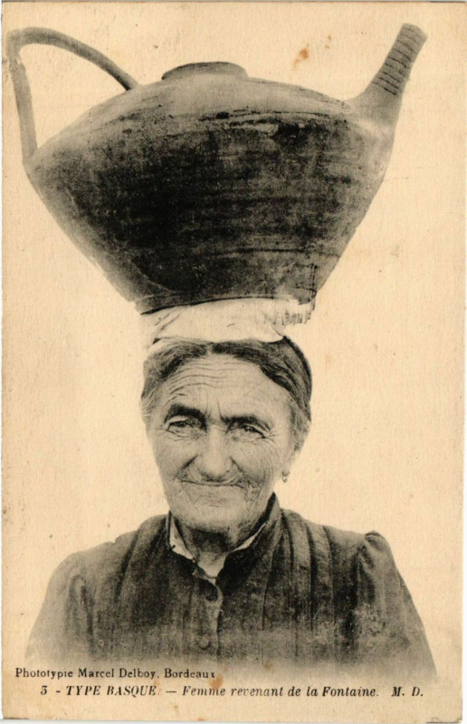 Carte postale ancienne Type Basque - Femme revant de la Fontaine