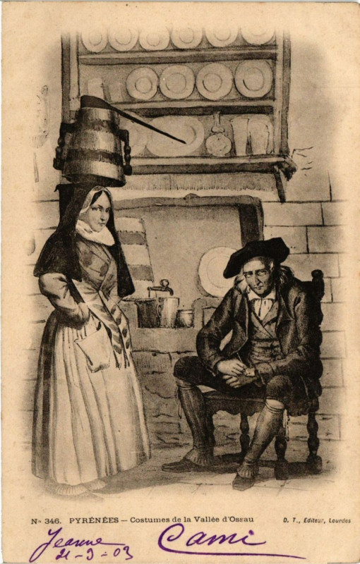 Carte postale ancienne Pyrenées - Costumes de a Vallée d'Ossau à Lée