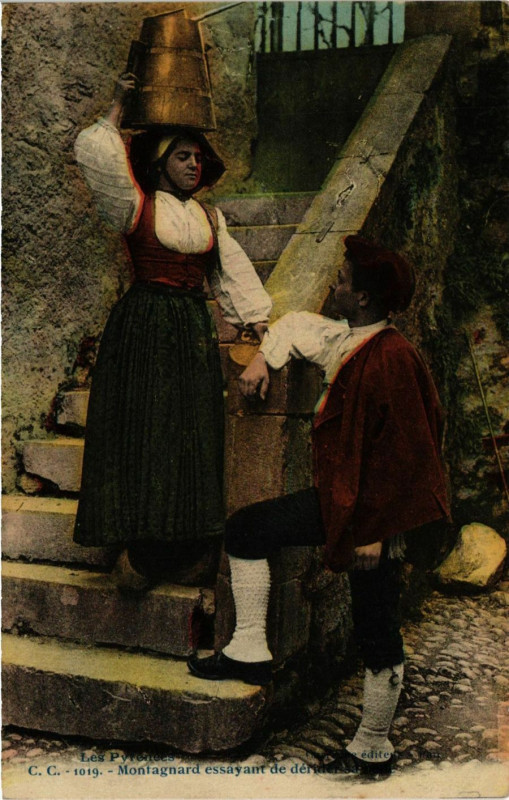 Carte postale ancienne Les Pyrenées - Montagnard ESSAYant de derider sa belle à Mont