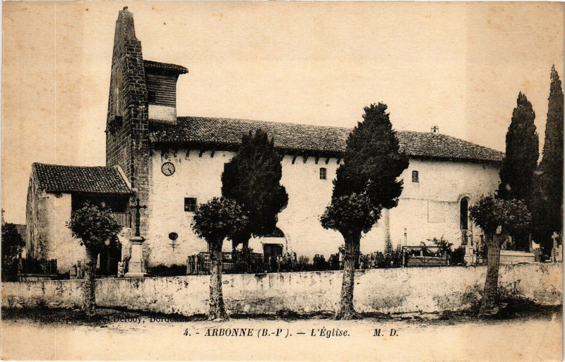 Carte postale ancienne Arbonne - L'Eglise à Arbonne