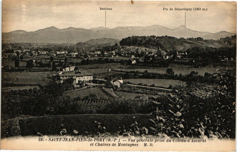 Carte postale ancienne Saint-Jean-Pied-de-Port - Vue générale prise du Cote-Ascarat à Saint-Jean-Pied-de-Port