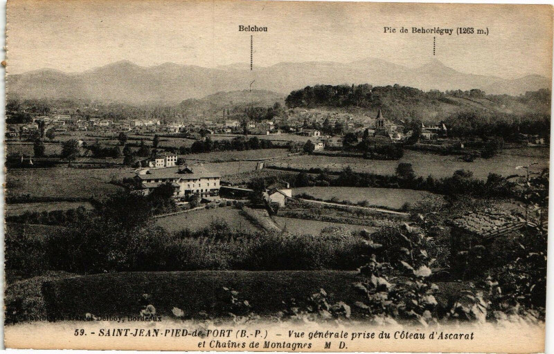 Carte postale ancienne Saint-Jean-Pied-de-Port - Vue générale prise du Cote-Ascarat à Saint-Jean-Pied-de-Port