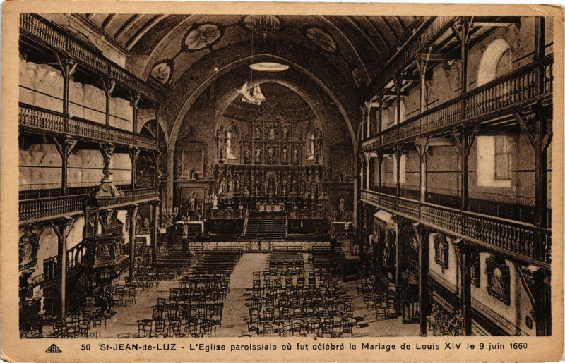 Carte postale ancienne Saint-Jean-de-Luz - L'Eglise paroissiale oo fut celebre le Mariage à Saint-Jean-de-Luz