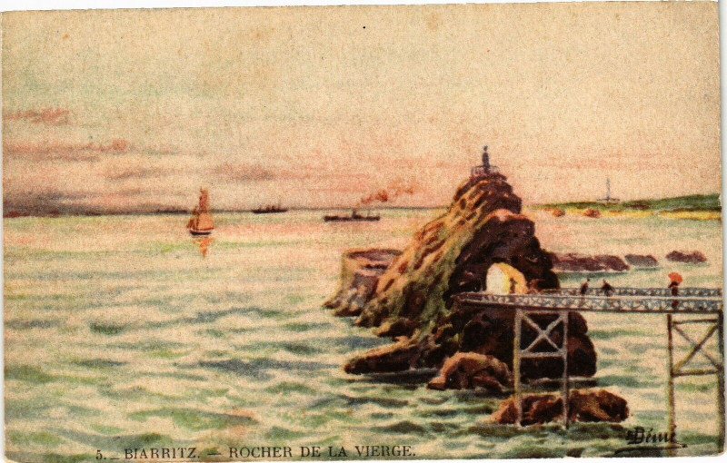Carte postale ancienne Biarritz - Rocher de la Vierge à Biarritz
