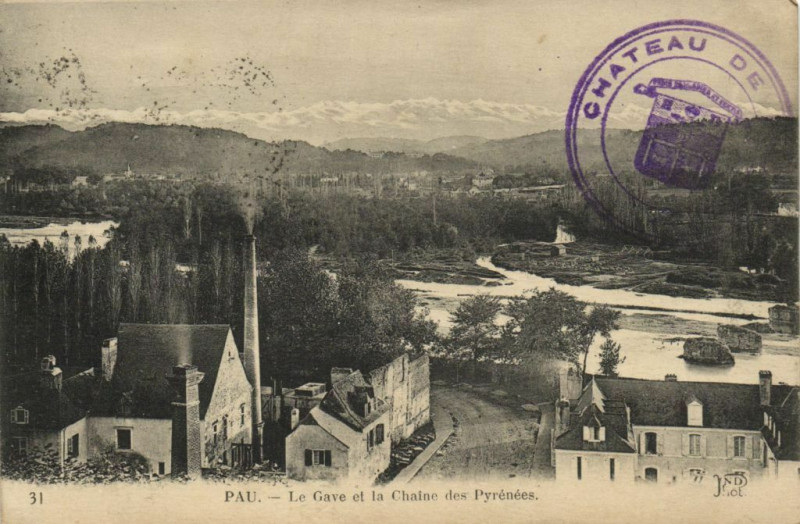 Carte postale ancienne Pau - Le Gave et la Chaine des Pyrénées à Pau