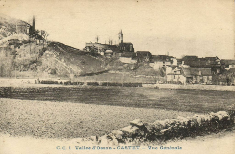 Carte postale ancienne Vallée d'Osseau Castet - Vue générale à Castet