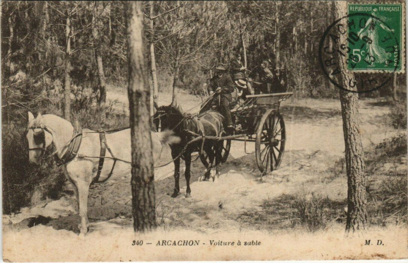 Carte postale ancienne Arcachon - Voiture a sable à Arcachon